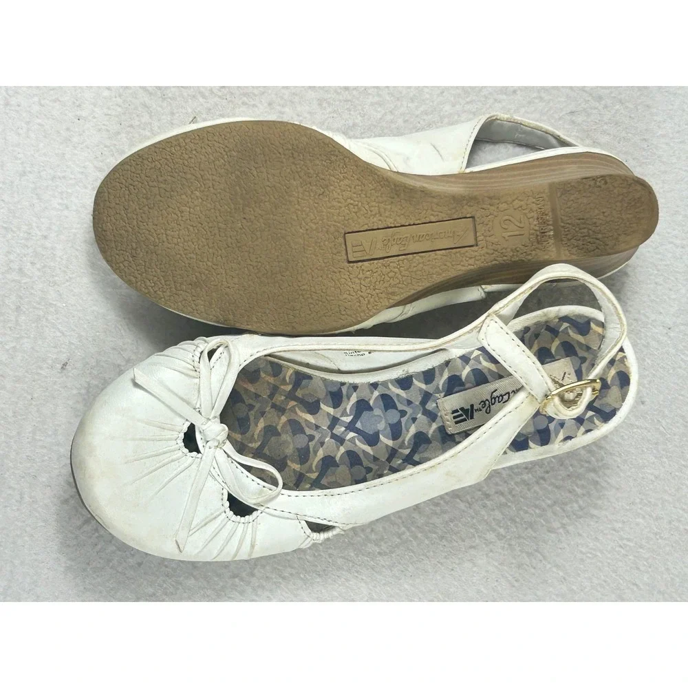 American Eagle Slingback Wedge Sandals Kids Size 12 White Coquette Dress Shoes